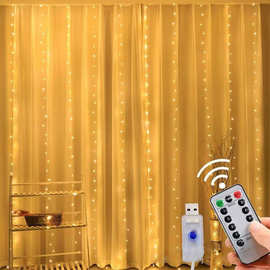 LED铜丝灯窗帘灯圣代节日室内装饰是灯跨境亚马逊彩灯遥控灯串