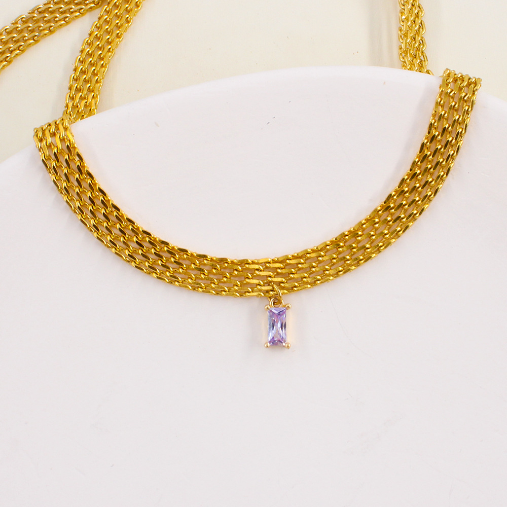 Fashion Geometric Stainless Steel Inlaid Zircon Pendant Necklace_colorza_7