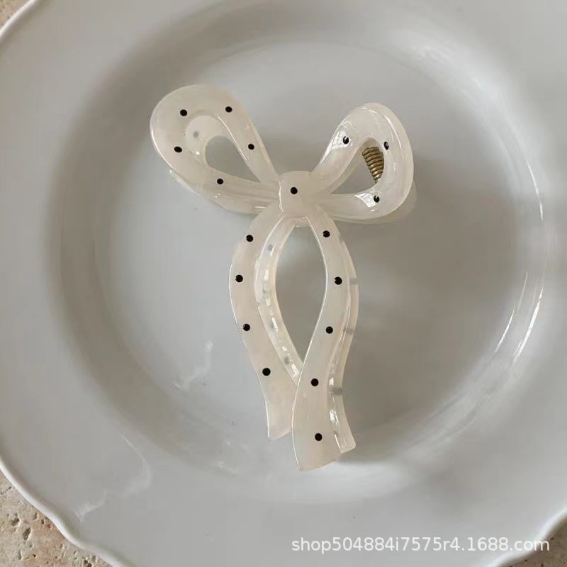 水玉模様の弓クリップ女性の夏 2024 新しい気質絶妙なヘアクリップ後頭部サメクリップ頭飾り前髪