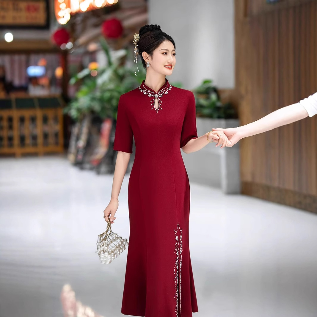 Xi mother-in-law wedding dress spring wedding dress 2025 new young mother wedding dress cheongsam elegant