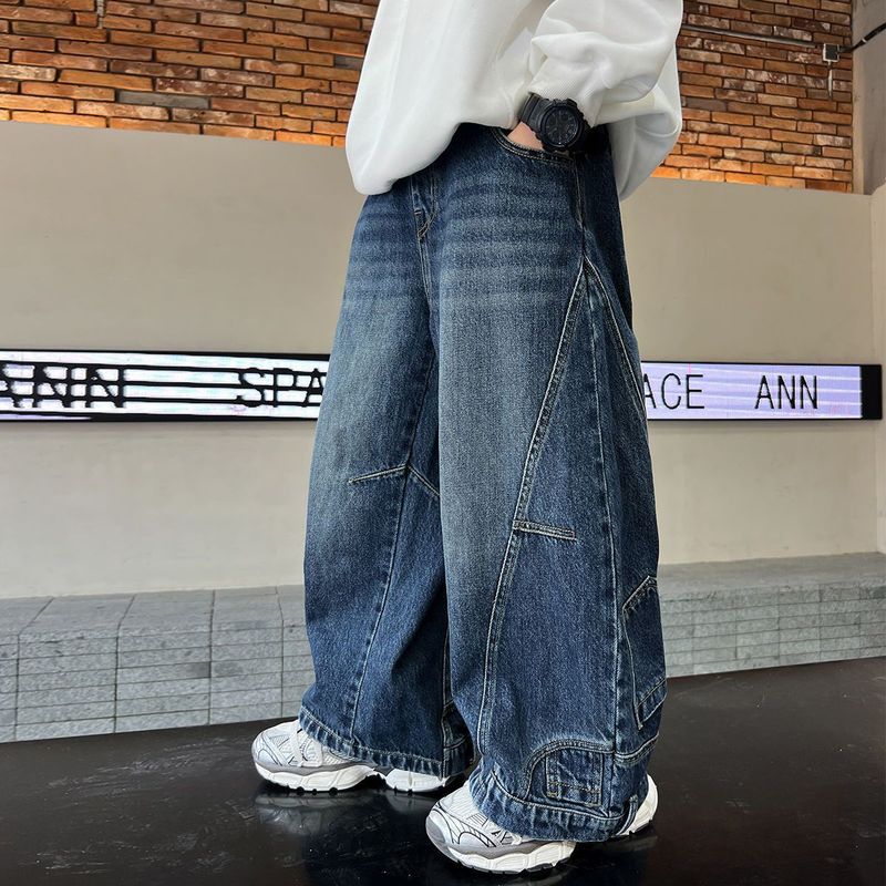 男の子ジーンズ秋シミターパンツ2025春秋新作中大型子供パンツハンサム子供ワイドレッグパンツ|undefined