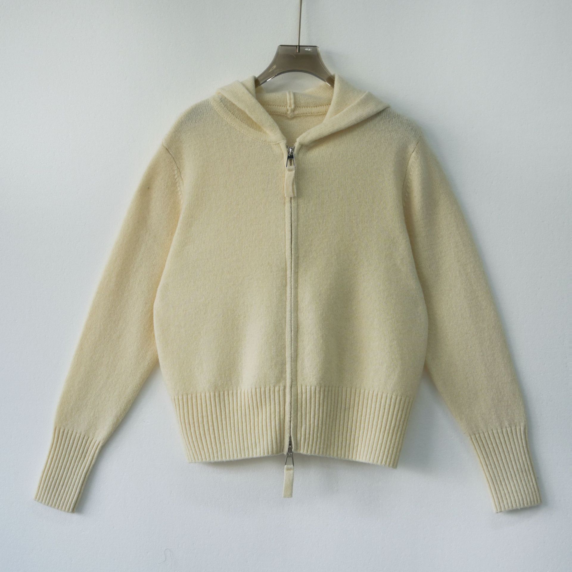Cute demi-season design woolen cardigan with zipper with hood, western style, trend of season 3