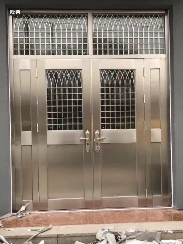 304 Stainless Steel Door Self-Built House Double-Open Rural Glass Door Household White Steel Rose Entrance Anti-Theft Door