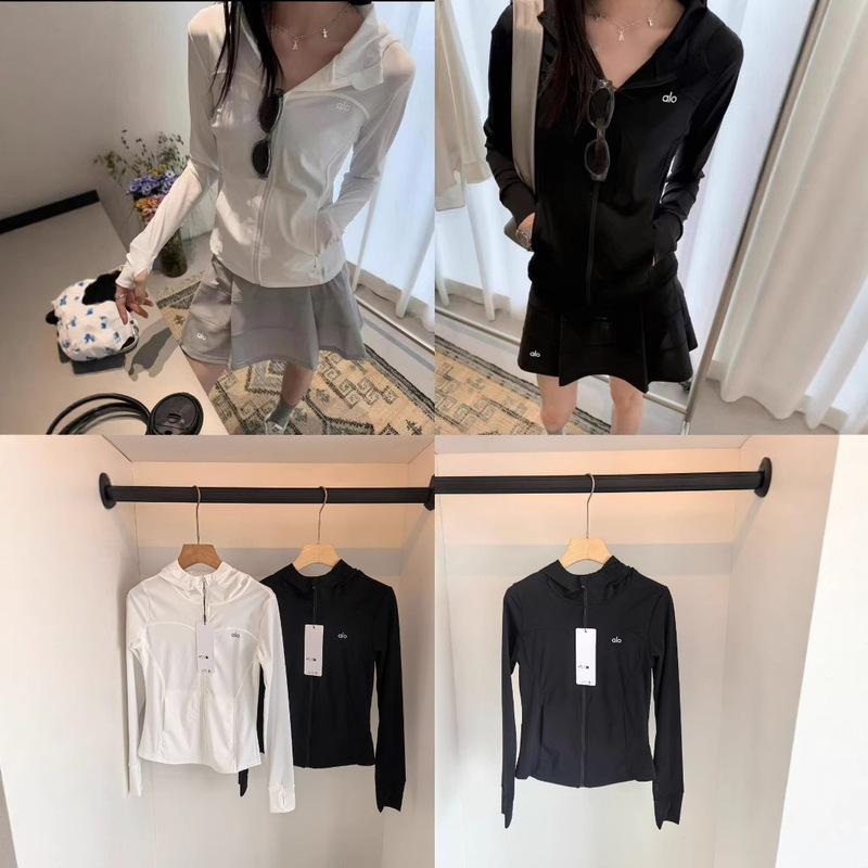 2025 New In-Stock Alo Sun Protection Jacket Hooded Top Slimming Spring and Summer Ice Silk Cool Outdoor Slim Fit