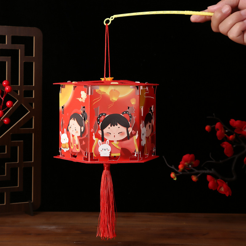 中秋節ランタン投影回転ランタン紙フェルト布手作り DIY 生産材料子供のポータブルランタン宮殿ランタン|undefined