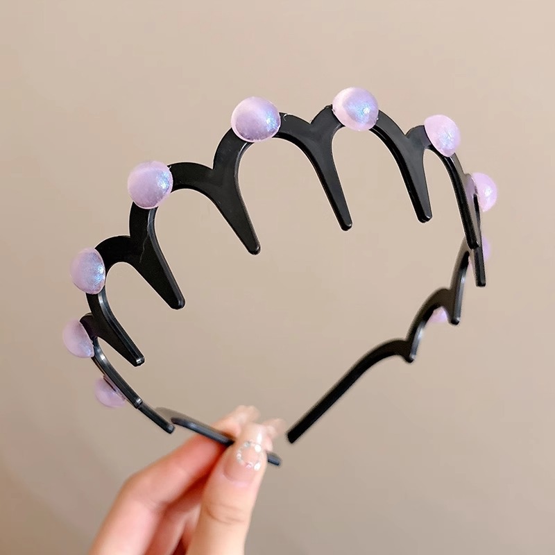 Alto cráneo de lana ondulado banda de cabello para mujeres lavado de cara maquillaje especial banda de cabello con dientes antideslizante acabado de cabello agrupado tocado