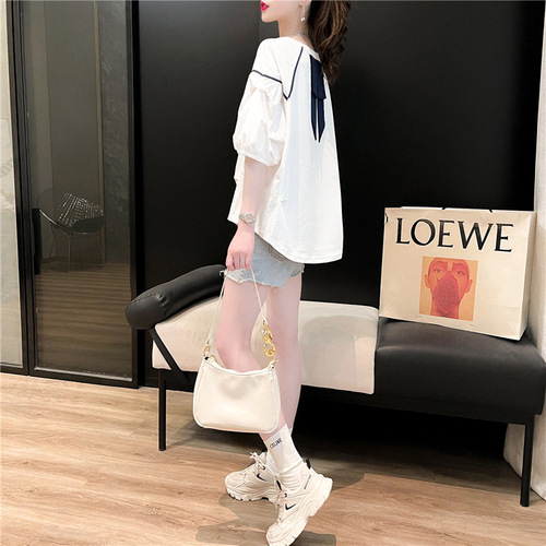 Large size loose casual all-matching summer new round collar short-sleeved T-shirt for women