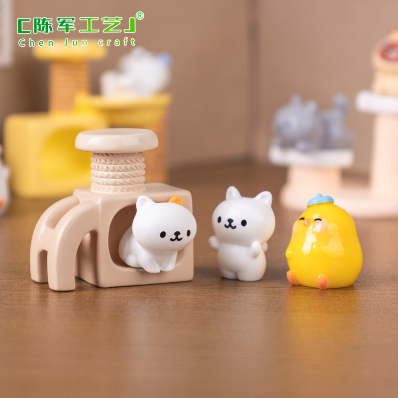 微景观创意可爱猫爬架小猫公仔娃娃屋 DIY装饰配件迷你桌面小摆件|undefined