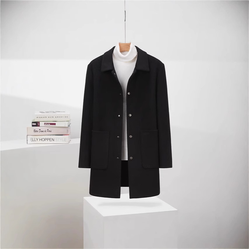 龙达飞【专柜同款】男士百搭中长款翻领双面呢大衣外套J12303D1