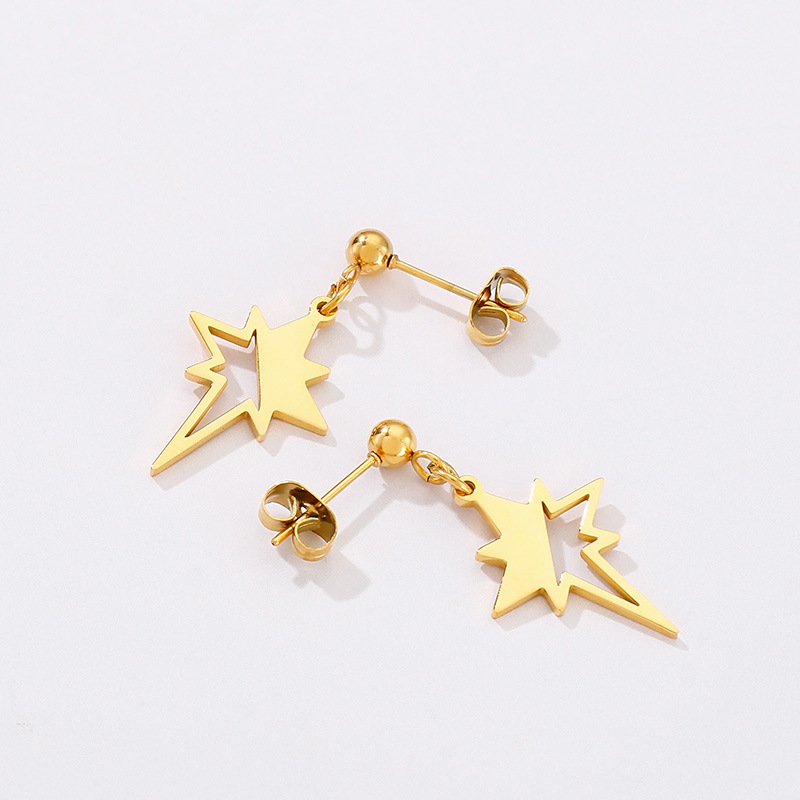 No Inlaid Inlay Material PVD Coated 18K Gold Plated Lightning Stainless Steel Fashion Waterproof Non Tarnish Earrings Necklace