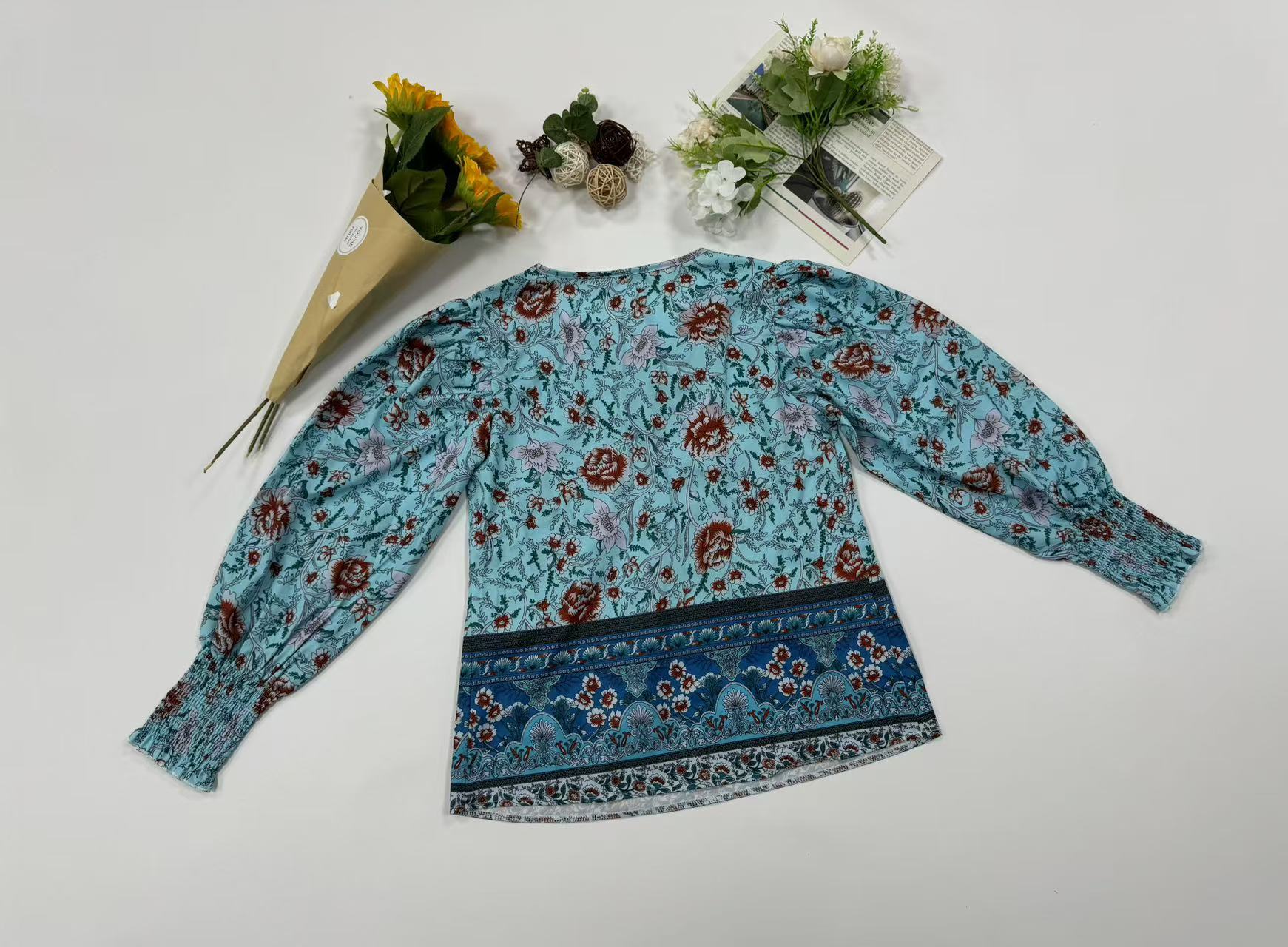84g Weight Long Sleeve Sleeve Length Tie Placket Type Regular Sleeve Sleeve Type Viscose fiber Fabric Type Regular Top Length Blouse Tops Type Holiday, Banquet, Selfie Occasion V Neck Neckline Loose Fit Type Printing Pattern Summer, Spring, Autumn Season Women's Gender Vintage Style, Bohemian Style Wholesale Women's Vintage Style Bohemian Printing Long Sleeve Blouses 19