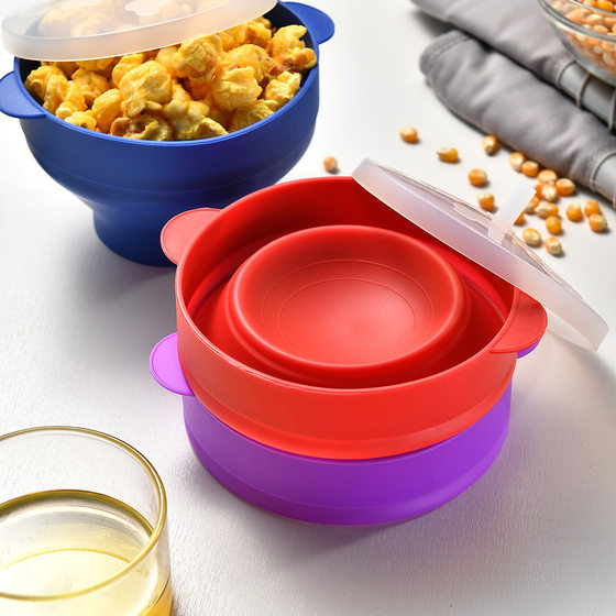 Cross-border foldable silicone popcorn bowl high temperature resistant oven popcorn bucket silicone tableware can be repeated