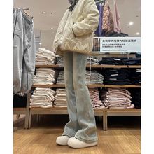 加绒加厚微喇牛仔裤女冬季新款高腰显瘦百搭微喇叭加绒裤子女