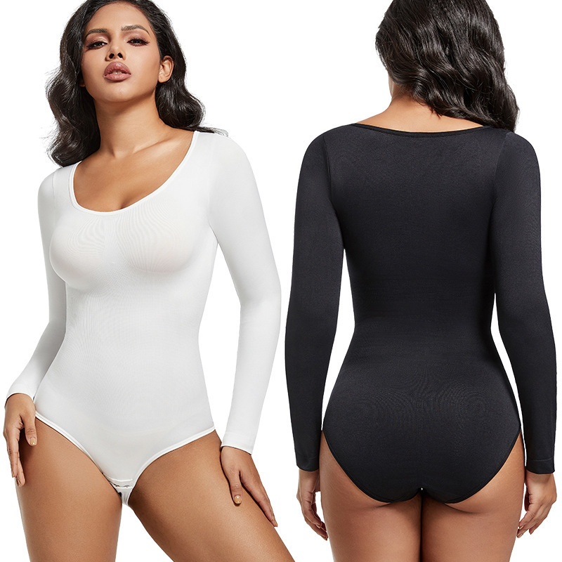 European and American Large Size Long-Sleeved Postpartum Butt Lift Seamless Shapewear Women's Corset Tummy Control Body Triangle Jumpsuit