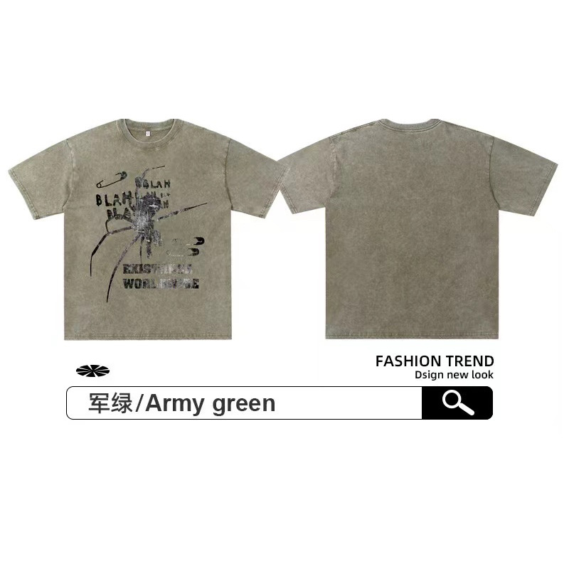 230g camiseta de manga corta para hombres de verano cuello redondo suelto sobretamaño retro americano marca de moda chaqueta retro casual