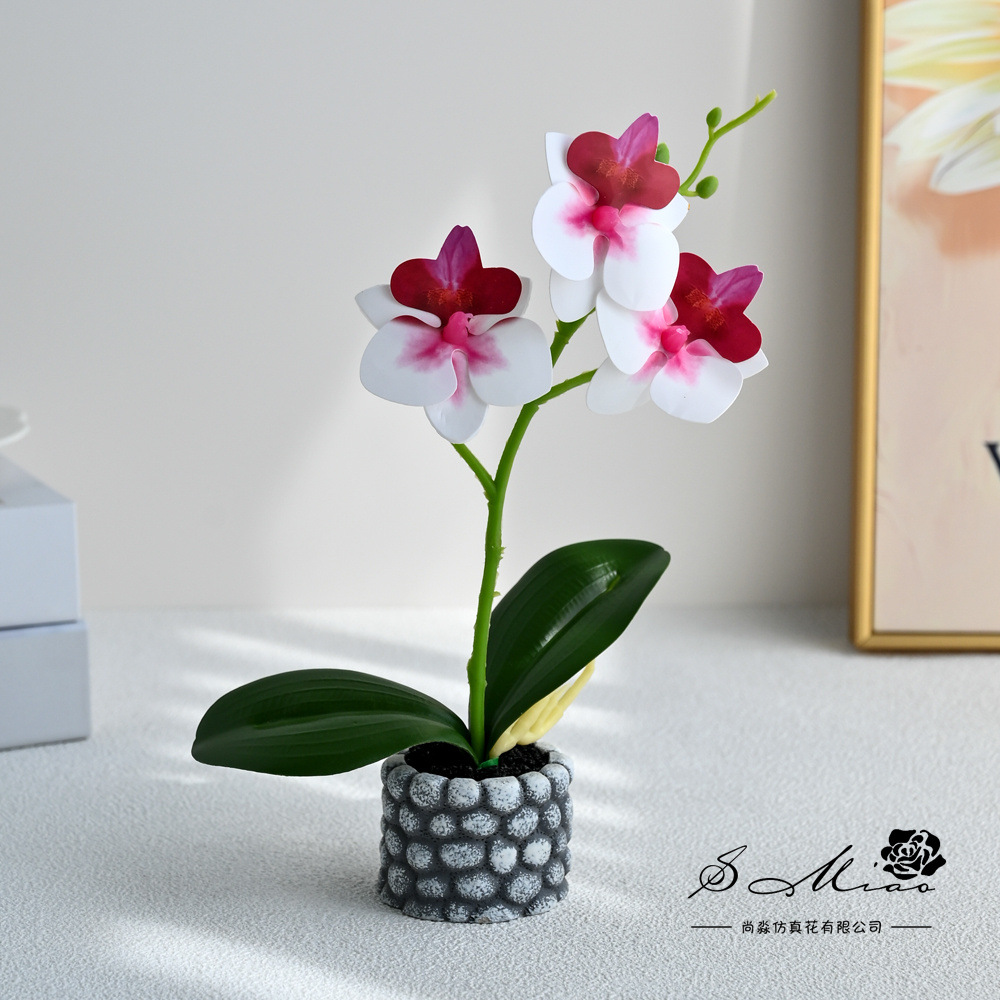 Pequeñas tres flores mini orquídea mariposa bonsai imitación maceta flores falsas decoración del hogar fotografía flores artificiales bodas adornos florales