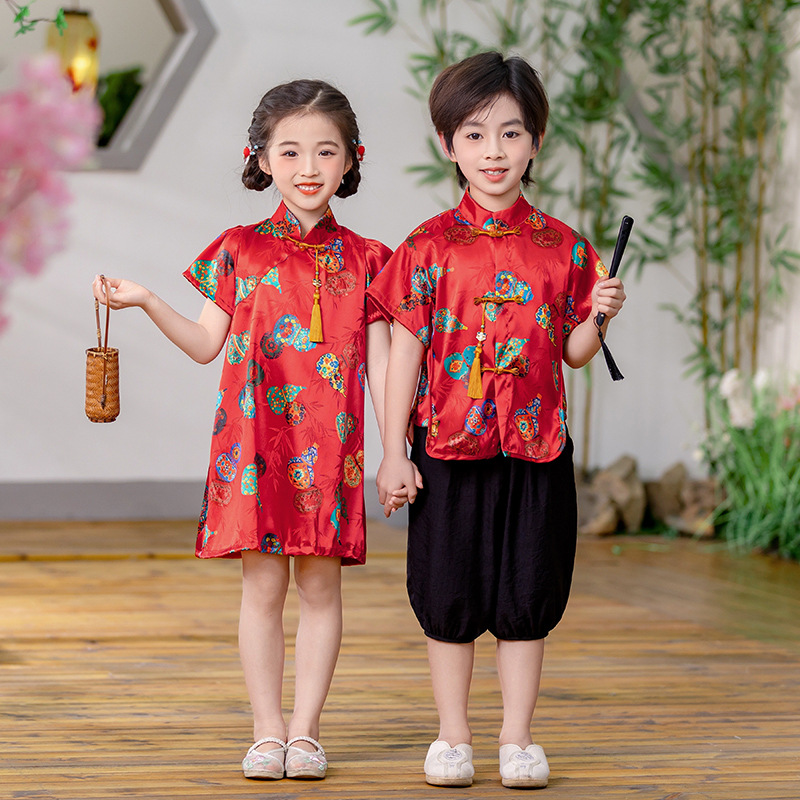 幼儿园园服中国风夏季表演服男女宝宝唐装毕业季拍照服夏班服六一