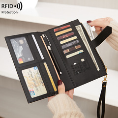 国境を越えた新型RFID防磁パスポートバッグジッパーバックル証明書バッグパスポートクリップ多機能ロングタイプ女性財布