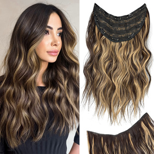 Cross-Border Wig Piece Water Ripple One-Piece 10 Card Hair Extension Piece Women's Long Curly Hair Fluffy Synthetic Hair Extension Patch