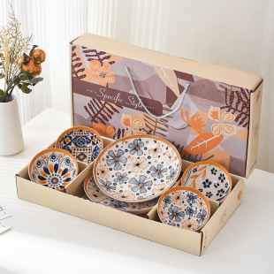 Bamboo Wraft Dishes suit Japanese-style Ceramic Dishes and Dish suit Household Dining Bowl Opening Small Gift Bowl Gift suit