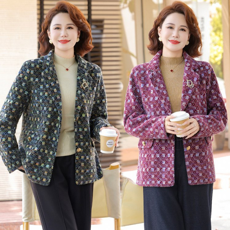 中老年春秋新款时尚洋气轻奢西装领外套女时尚百搭显瘦夹克上衣潮|undefined