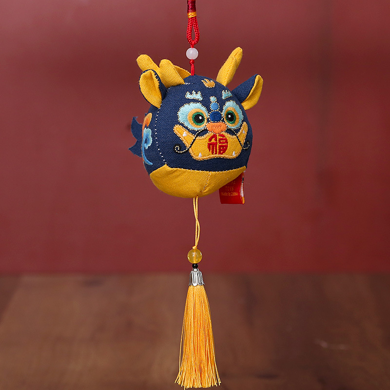 Bordado de tela fu largo pequeño colgante dragón año Zodiaco mascota juguete de peluche Reunión Anual regalo cinco Fu muñeca larga