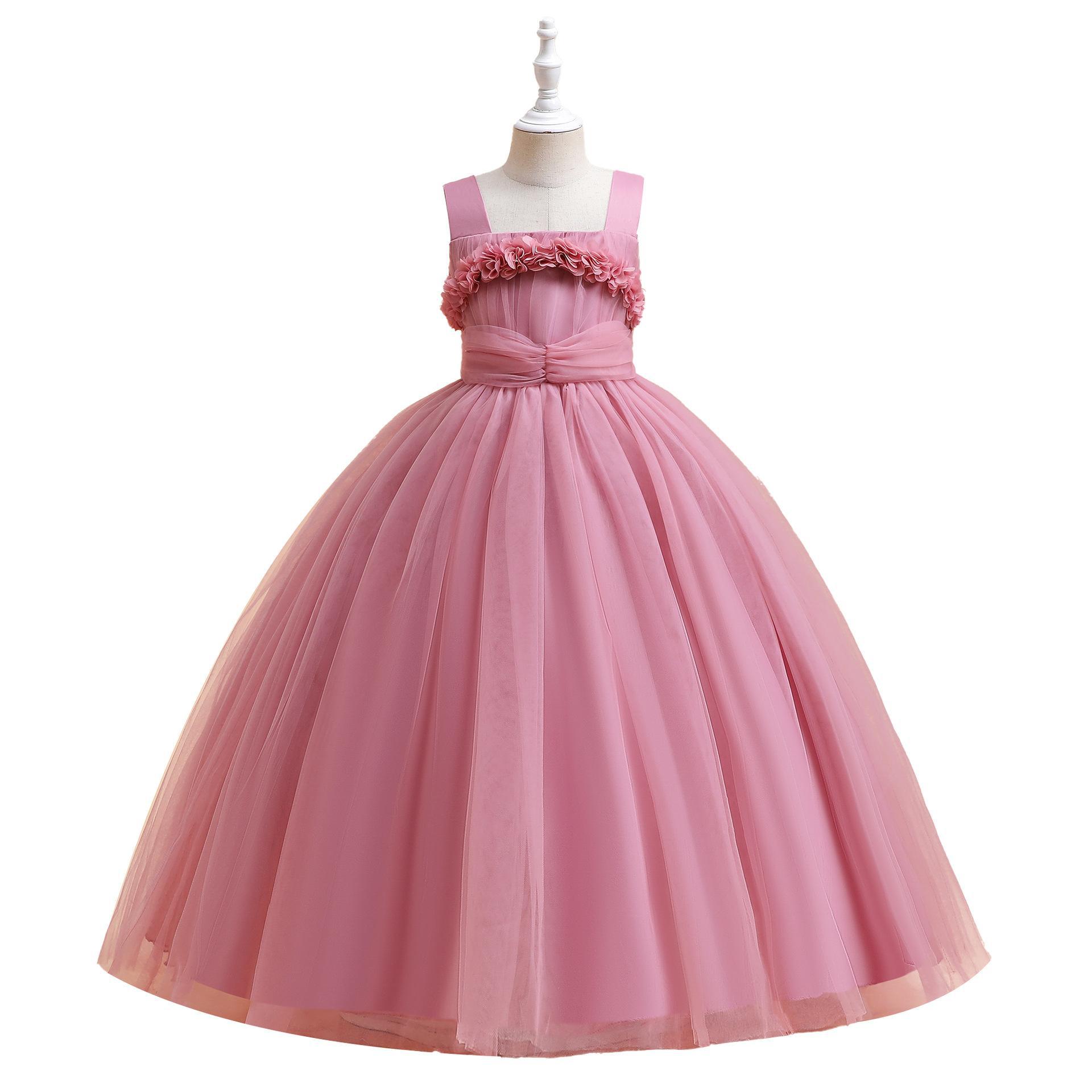 Vestido transfronterizo de los nuevos niños vestido tridimensional flor piano rendimiento vestido niña de las flores boda mullido hilado vestido largo