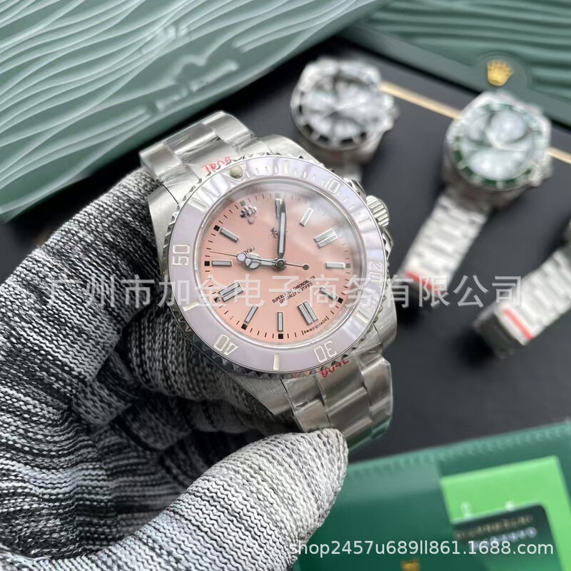 Popular Foreign Trade Luxury Women's Watch with Pink Steel Band, Luminous, Trendy, High-End Fashion, Unisex Watch, Diver's Watch