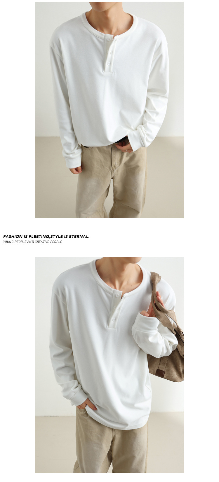 Men's Solid Colour Henley Sweatshirt Long Sleeve Autumn Top_voghion.com