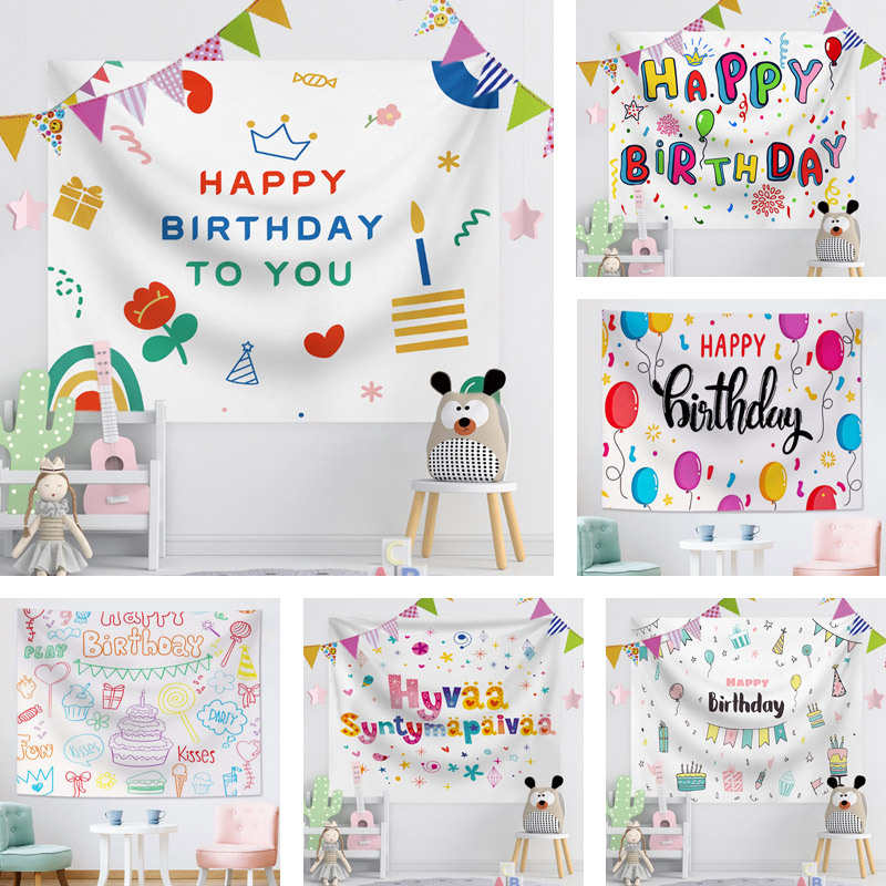 Birthday Background Cloth New Ins Style Photo Popular Tapestry Kidsren Cartoon Baby Bedroom Decoration Hanging Cloth Manufacturer