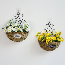 草编壁挂花盆挂篮墙面花束装饰插花篮子墙壁挂式花篮墙上悬挂吊篮