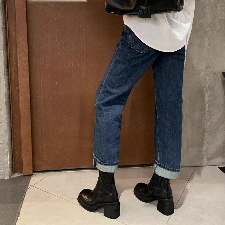 恨天高增高长靴水洗里外全皮拉链高跟靴马丁靴子复古粗跟短靴女鞋|undefined