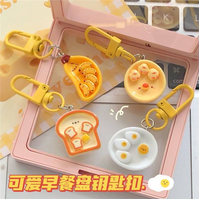Cute Breakfast Plate Pendant Fun Real Food Play Keychain Girl Heart Backpack Accessories Couple Girlfriend Gift