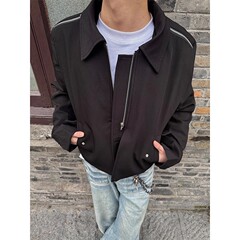美式短款cleanfit垫肩外套男款秋冬多拉链小众设计感翻领正肩夹克