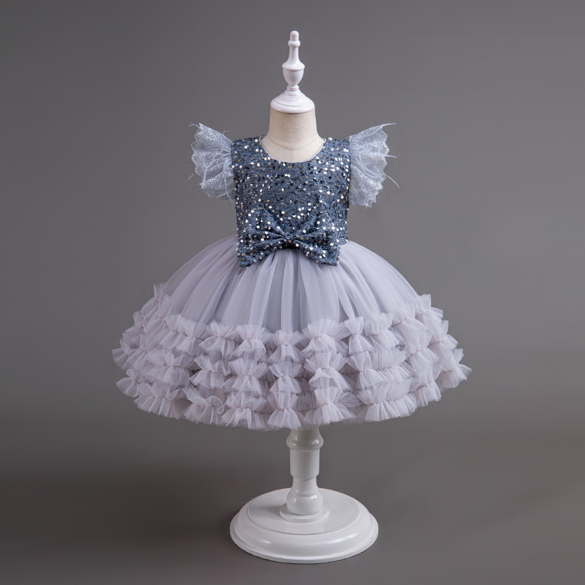 New Amazon Children's Dress for Girls, Princess Dress with Sparkles and Feathers, Piano Performance Birthday Cross-border Exclusive