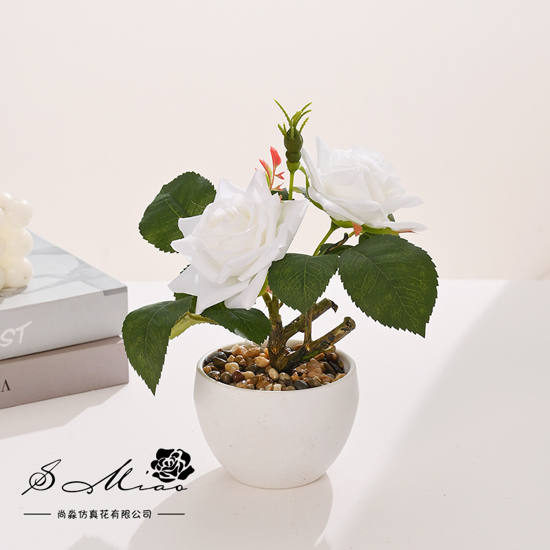 Pequeñas plantas bonsái de rosas, suministradas directamente por el fabricante, plantas artificiales para decoración de interiores, flores falsas, envío directo en una sola pieza, plantas en maceta simuladas. image 5