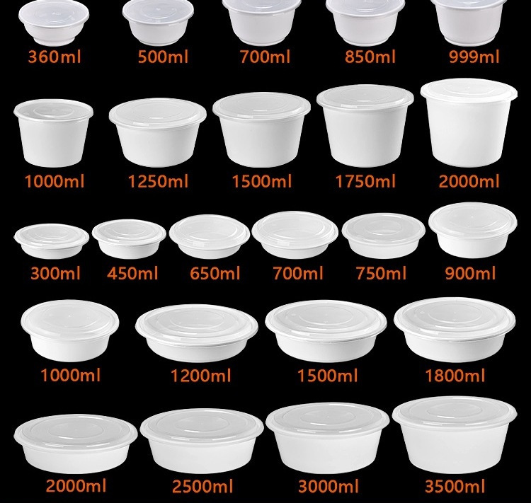 Thickened White Round Disposable Lunch Box 1000 Take-out Lunch Box Plastic Soup Bowl with Lid &