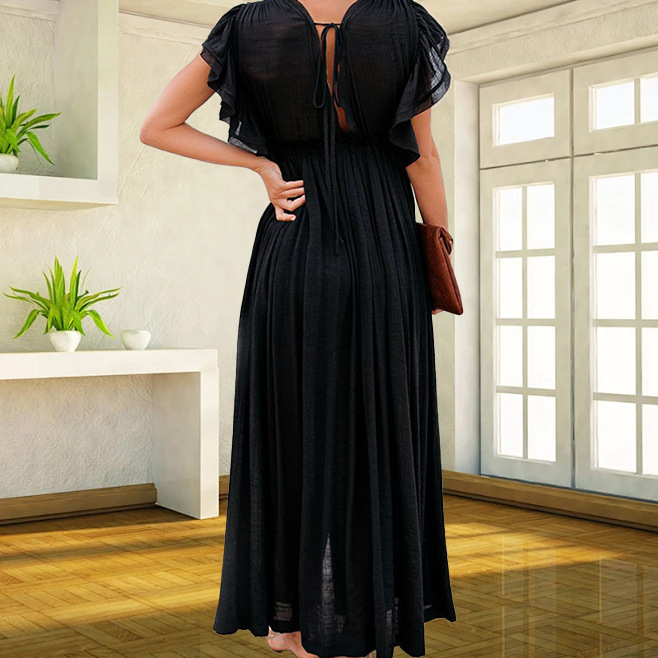 Solid Colour Long Beach Cover-up Dress Sun Protection Shirt_voghion.com