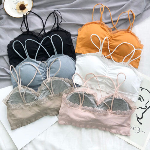 Women's Student Style Underwire Bra with Lace, No Underwire, Push-Up, Non-Slip Straps, Bralette Backless Tank Top