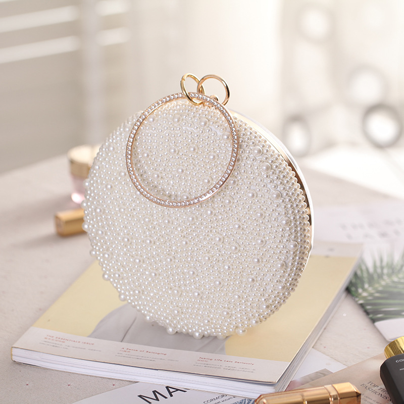 White Champagne Solid Color Pearl Evening Bags display picture 3