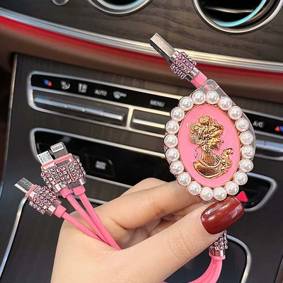 Mobil şarj cihazları – Diamond-encrusted data cable three-in-one