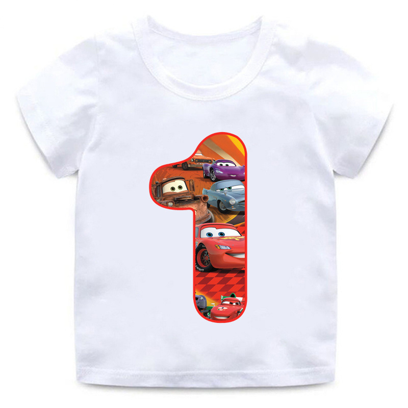 Factory Direct car Pixar Lightning McQueen printed T-shirt Boys Girls summer tops birthday gift