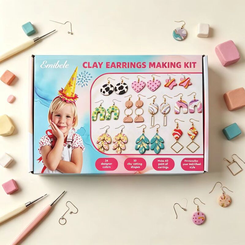 Cross-border soft clay craft handmade DIY exquisite geometric earrings with gold foil gift box packaging