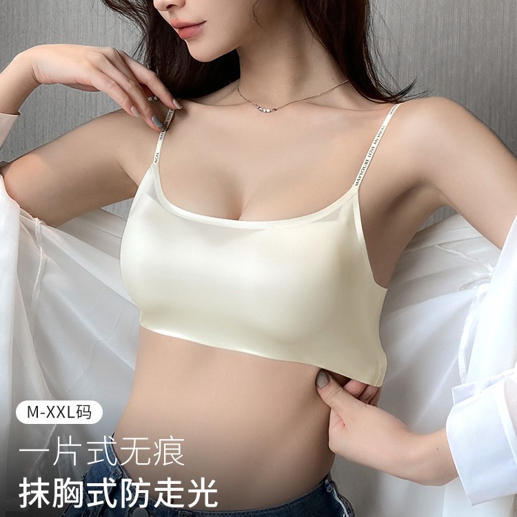 Tracless 속옷 여성용 얇은 작은 가슴 푸시 업 Rimless 튜브 방지 슬림 피스 브래지어 얇은 어깨 스트랩