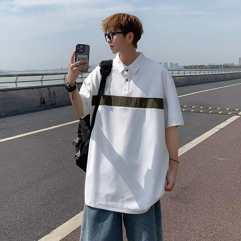 Camiseta de hombre de nuevo estilo polo camisa de hombre de manga corta solapa media manga tendencia camiseta costura tela transpirable