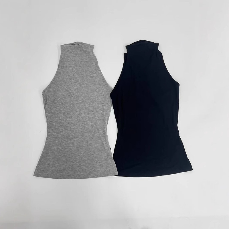Factory Supply High-Quality Ra "Walking" Turtleneck Shoulder-Cut Tank Top Black/Light Gray