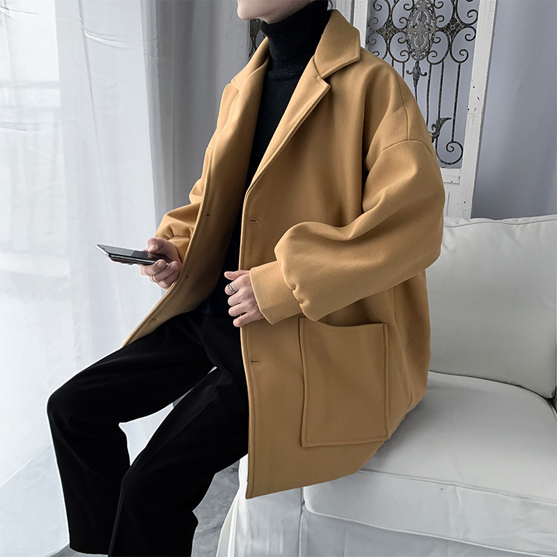 Otoño e invierno trench coat estilo coreano de los hombres de longitud media de Hong Kong estilo traje nuevo Ruan guapo abrigo de lana