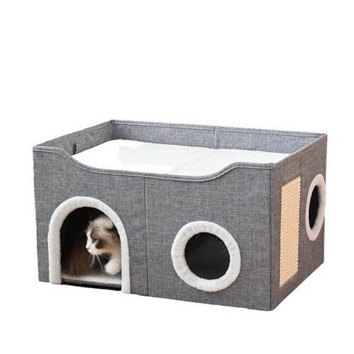 Amazon Double Layer Cat Bed Winter Warmth Foldable Semi-Closed Cat House Cat Scratching Board Winter Cat Villa