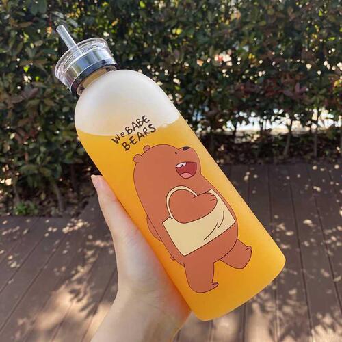Large-capacity plastic water cup with straw for female students Korean style cup men's portable portable cup large water bottle 1000ml