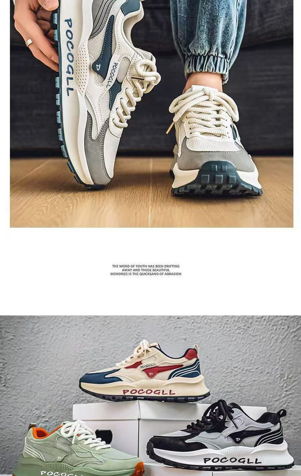 Giày sneaker nam thân lưới thoáng khí chống hôi, đế cao su gót thấp 1–3 cm, dây buộc phía trước — 0766 trắng xanh, 0766 đen xám, 0766m Đỏ chi tiết 8
